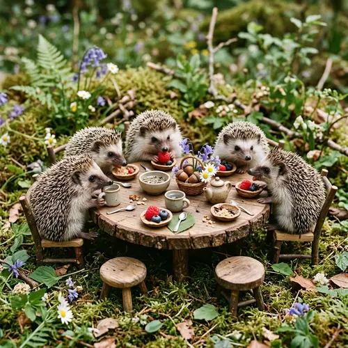 Adorable Hedgehogs Gathering Around the Table