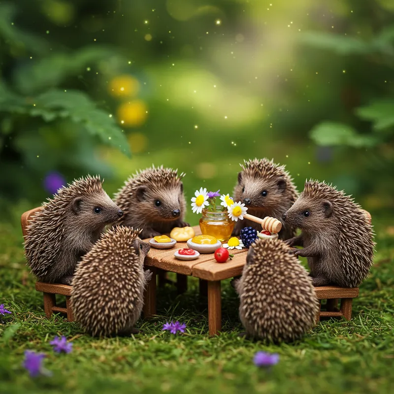 Adorable Hedgehogs Gathering Around the Table