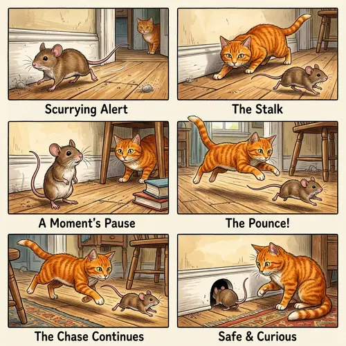 Cat and Mouse Interaction Scene in Vibrant Hues