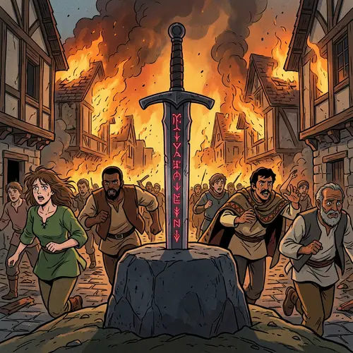 Dark Broadsword in Stone with Red Runic Engravings