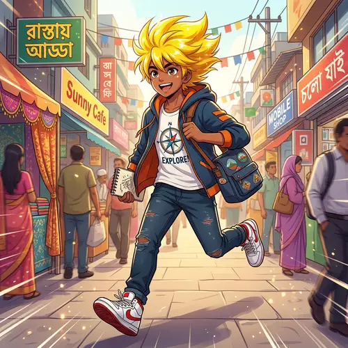 South Asian Anime Boy with Bright Yellow Hair | Colorful Character Illustration