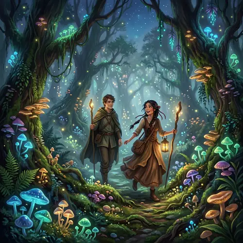 Enchanted Forest with Glowing Mushrooms | Magical Realism Art