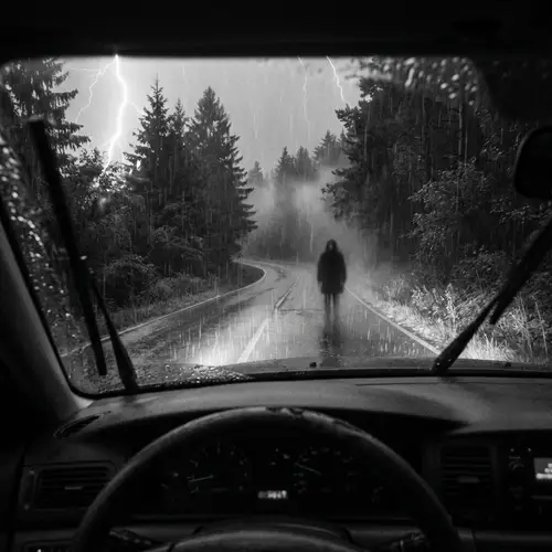 Stormy Night on Desolate Road: Monochromatic Scene