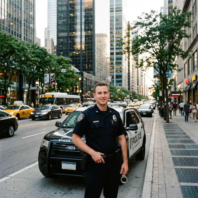 Male Police Officer in City | Law Enforcement Scene with Handcuff & Gun