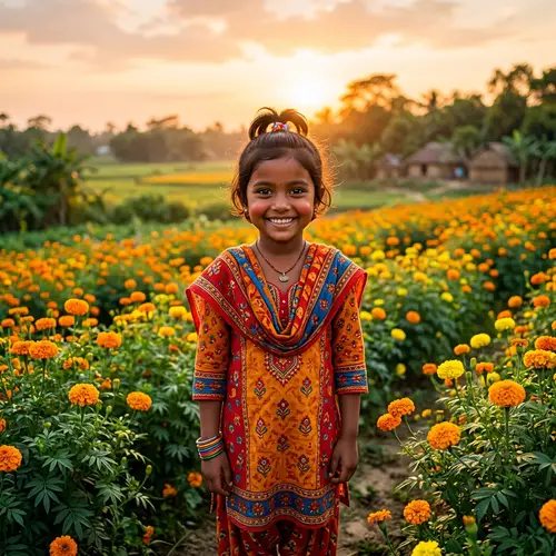 Cute Bangladeshi Girl in a Vibrant Landscape