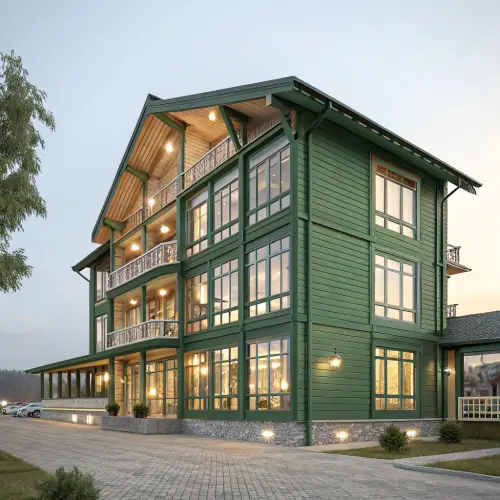 8-Story Green-Facade Wooden Building Design
