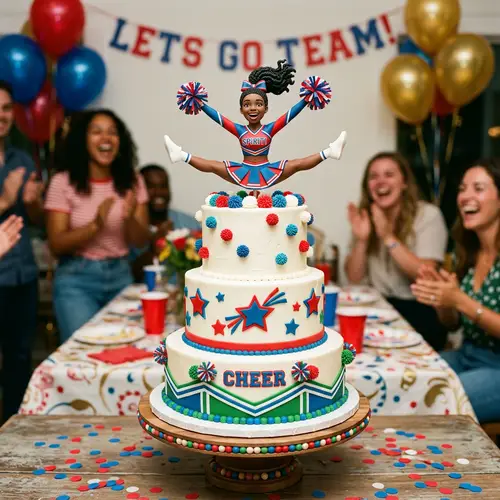 Colorful Cheerleading Themed Multi-Tiered Cake Celebration