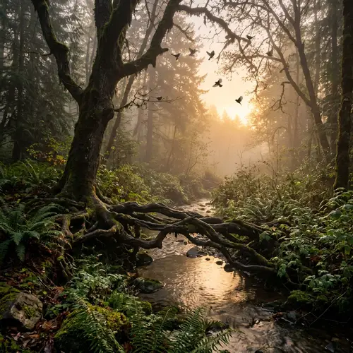 Golden Morning in Enchanted Forest - Tranquil Nature Scene