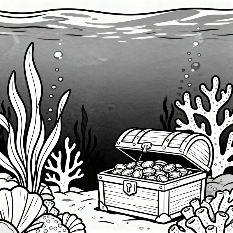 Underwater Coloring Page with Treasure Chest