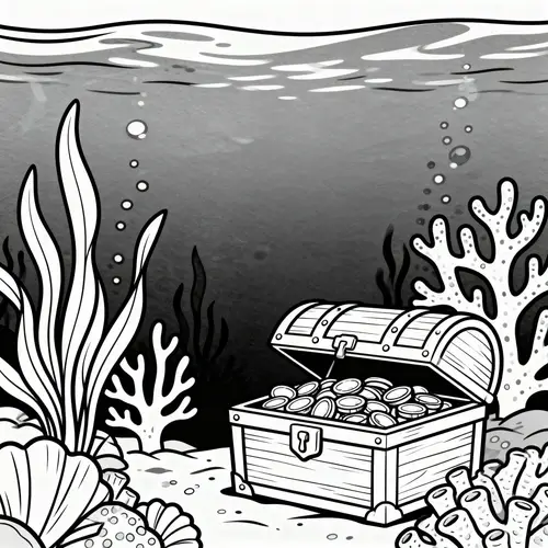 Underwater Coloring Page with Treasure Chest