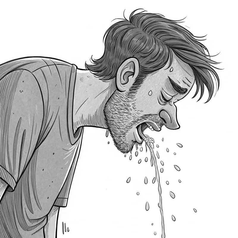 Cartoon of Drunk Man Puking - Line Art Illustration