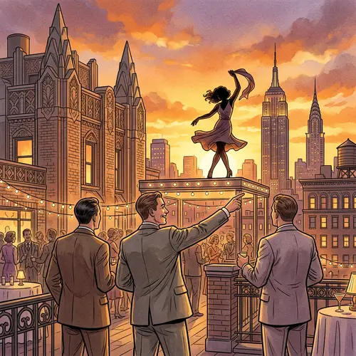 Joyful Rooftop Celebration in Art Deco NYC