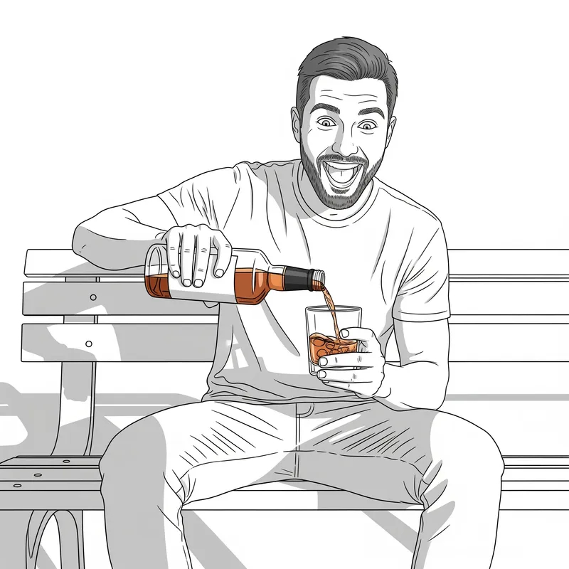 Excited Man Pouring Alcohol in Realistic Art Excited Man Pouring Alcohol in Realistic Art