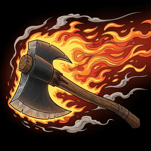 Fiery Axe Art - Realistic Line Art Cartoon