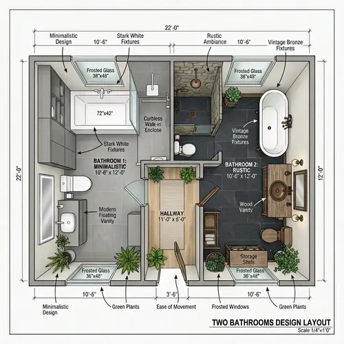 Stunning 1.75x Two Bathroom Design Layout Ideas