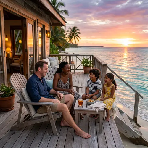 Family Beach House Sunset: Peaceful Evening Getaway