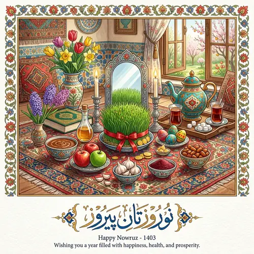 Persian New Year Card with Traditional Elements | Nowruz Greeting