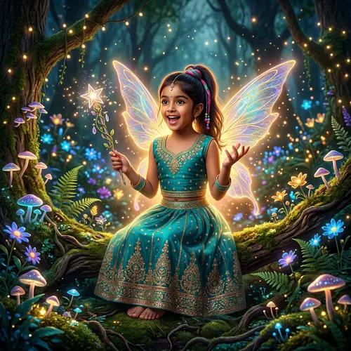 Enchanting South Asian Fairy in Magical Forest | Fantasy Artwork