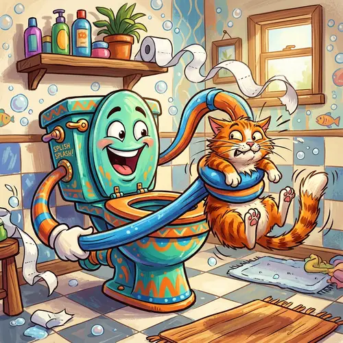 Whimsical Toilet and Cat: A Cartoon Adventure