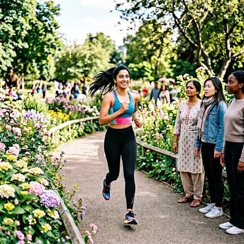 Empowering South Asian Woman Running in Colorful Park