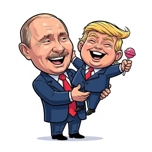 Playful Putin and Young Trump Cartoon