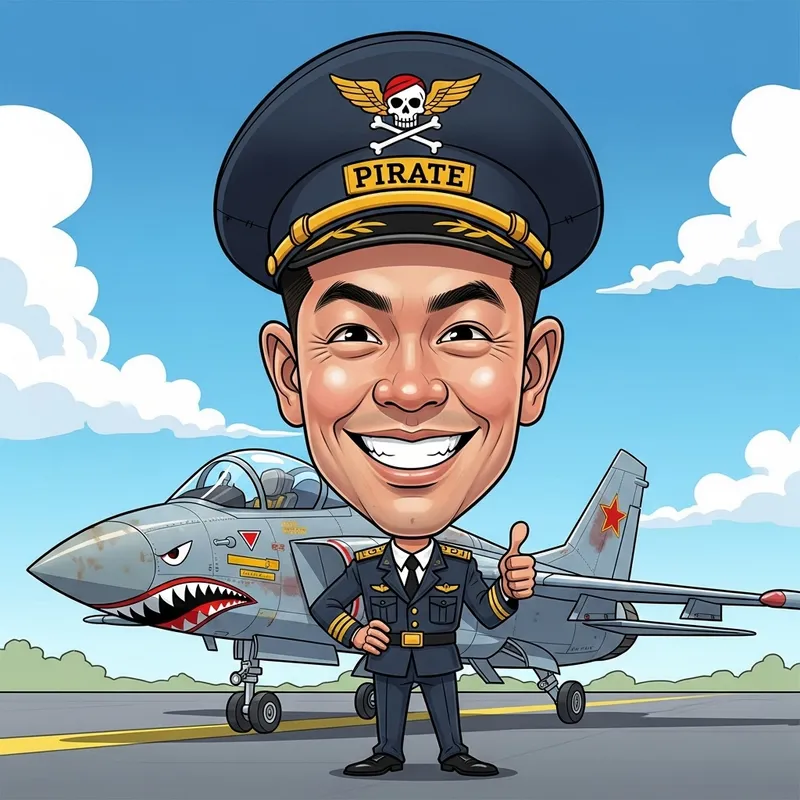 Chinese Pilot Caricature: Pirate Hat Design