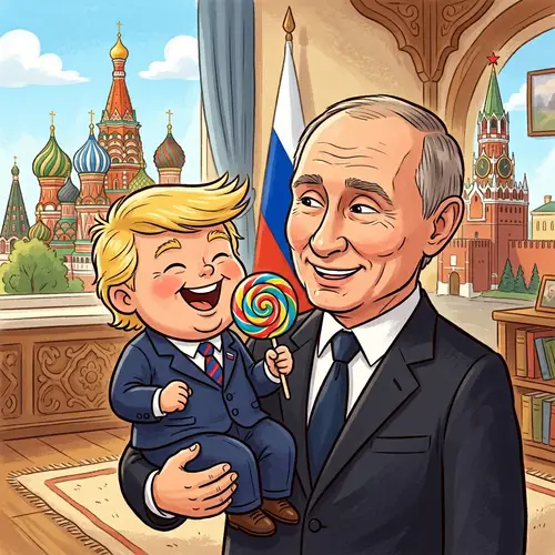 Playful Putin and Trump Cartoon