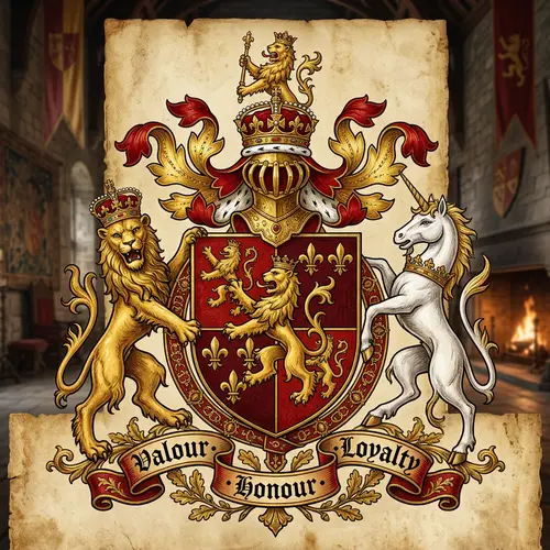 Medieval Royal Family Coat of Arms in Red and Gold