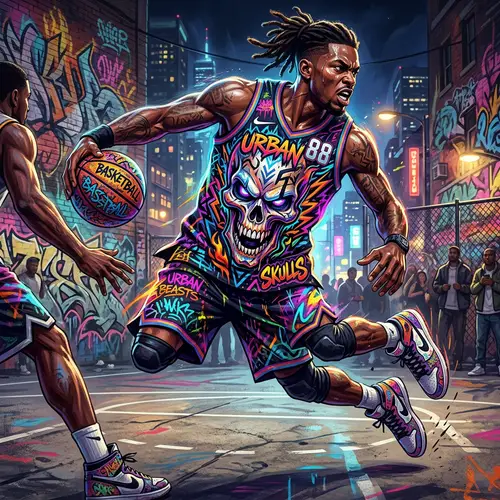 Vibrant Graffiti Skull Basketball Jersey Art