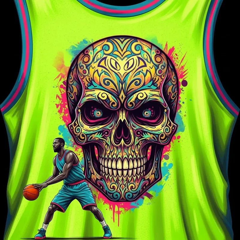 Vibrant Graffiti Skull Basketball Jersey Art