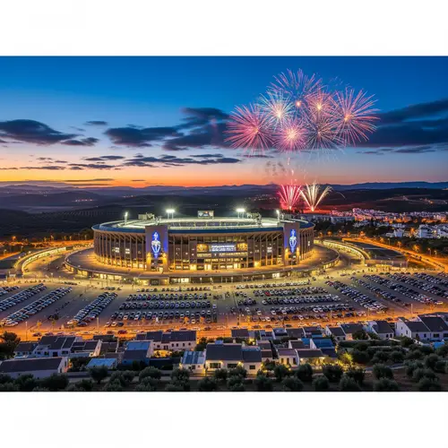 Vibrant Spanish Stadium with Fireworks Display