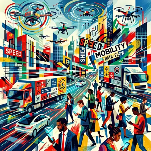 Digital Mobility Art: Drones, Electric Cars, People, Lorries