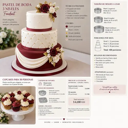 Elegant 3-Tier Wedding Cake Design for 100 Guests