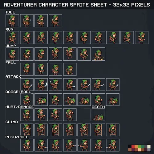 Pixel Art Game Sprite Sheet for Indie Games