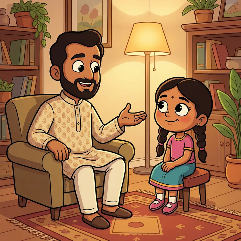 Multicultural Father Giving Parenting Advice | Colorful Cartoon Image