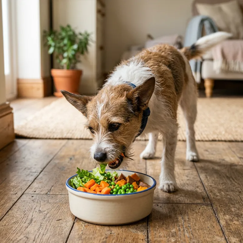 Happy Dog Enjoying Fresh Veggies Happy Dog Enjoying Fresh Veggies