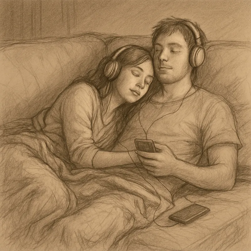 Romantic Pencil Drawing of a Couple on a Sofa