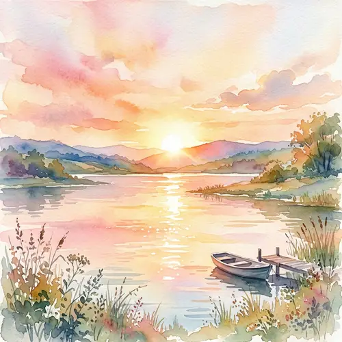 Beautiful Sunrise Watercolor Painting | Tranquil Landscape Art