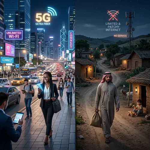 Digital Divide: Contrasting High-Tech Metropolis with Low-Tech Rural Area