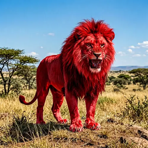 Vibrant Red Lion in Natural Habitat - Majestic and Fierce