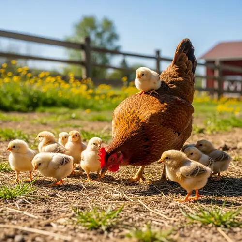 Caring Chicken Hen with Adorable Chicks