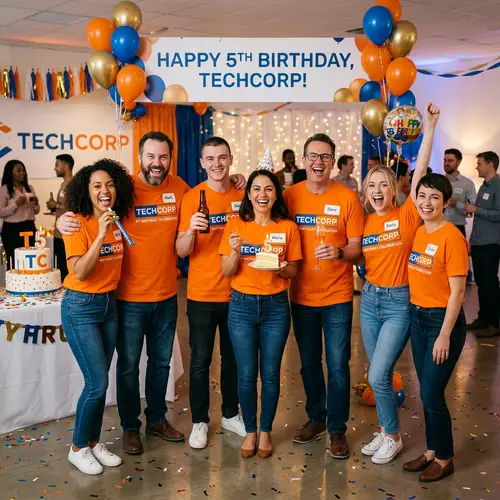 Orange T-Shirt Team at Company Birthday Party