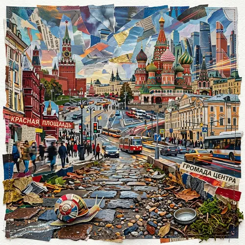 Moscow Through Snail's Eyes: Collage of Cityscape