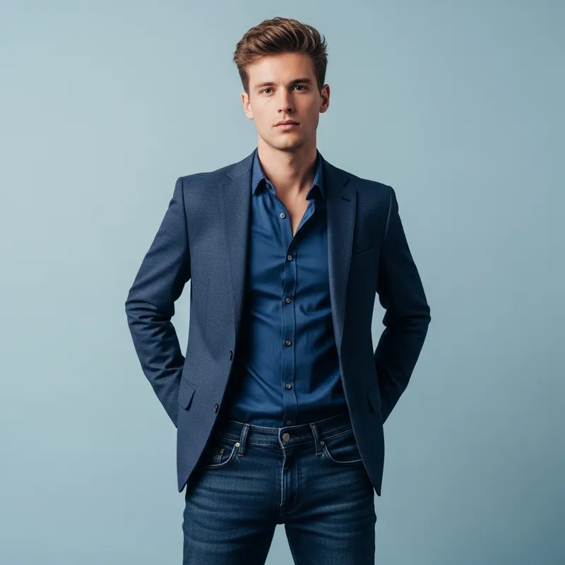 Stylish Young Man in Casual Blazer and Jeans