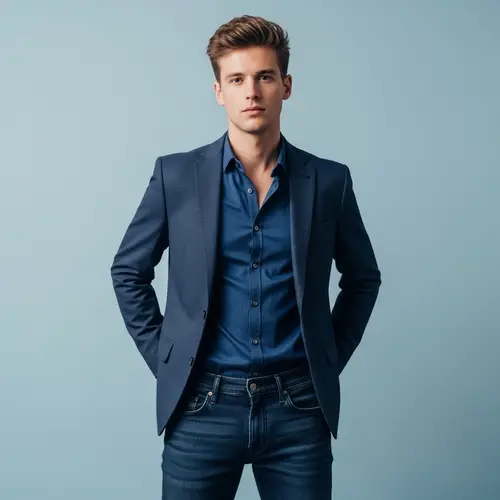 Stylish Young Man in Casual Blazer and Jeans