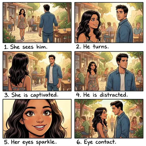 Captivating Encounter: Young Hispanic Woman's Sparkling Eyes Meet Youthful Stranger