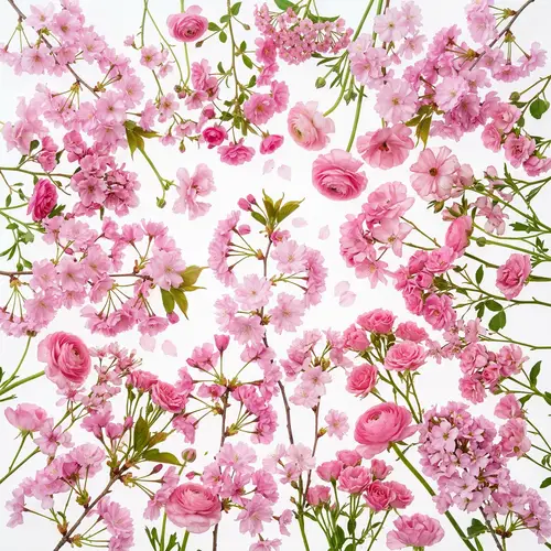 Blooming Pink Flowers on White Background