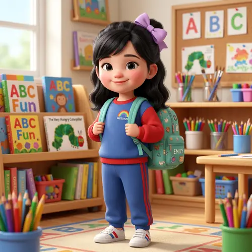 Adorable 3D Caucasian Girl Character for Preschool