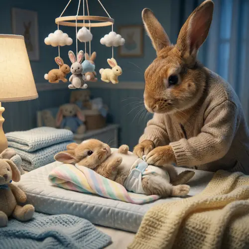 Adorable Newborn Bunny on Changing Table | Tender Scene with Bunny Mommy