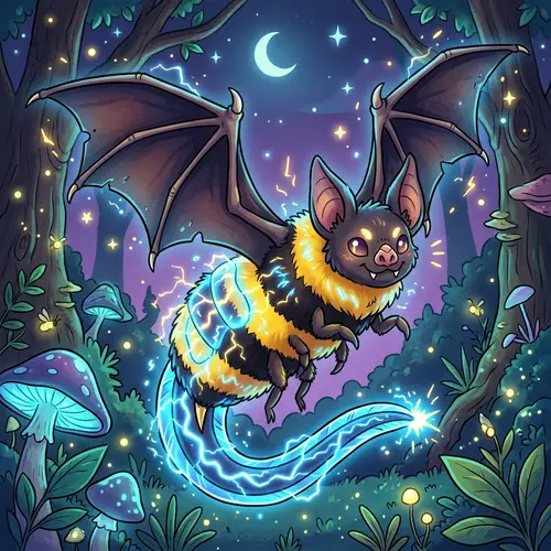 Bee Bat Eel Hybrid Cartoon: Electrifying Creature Design